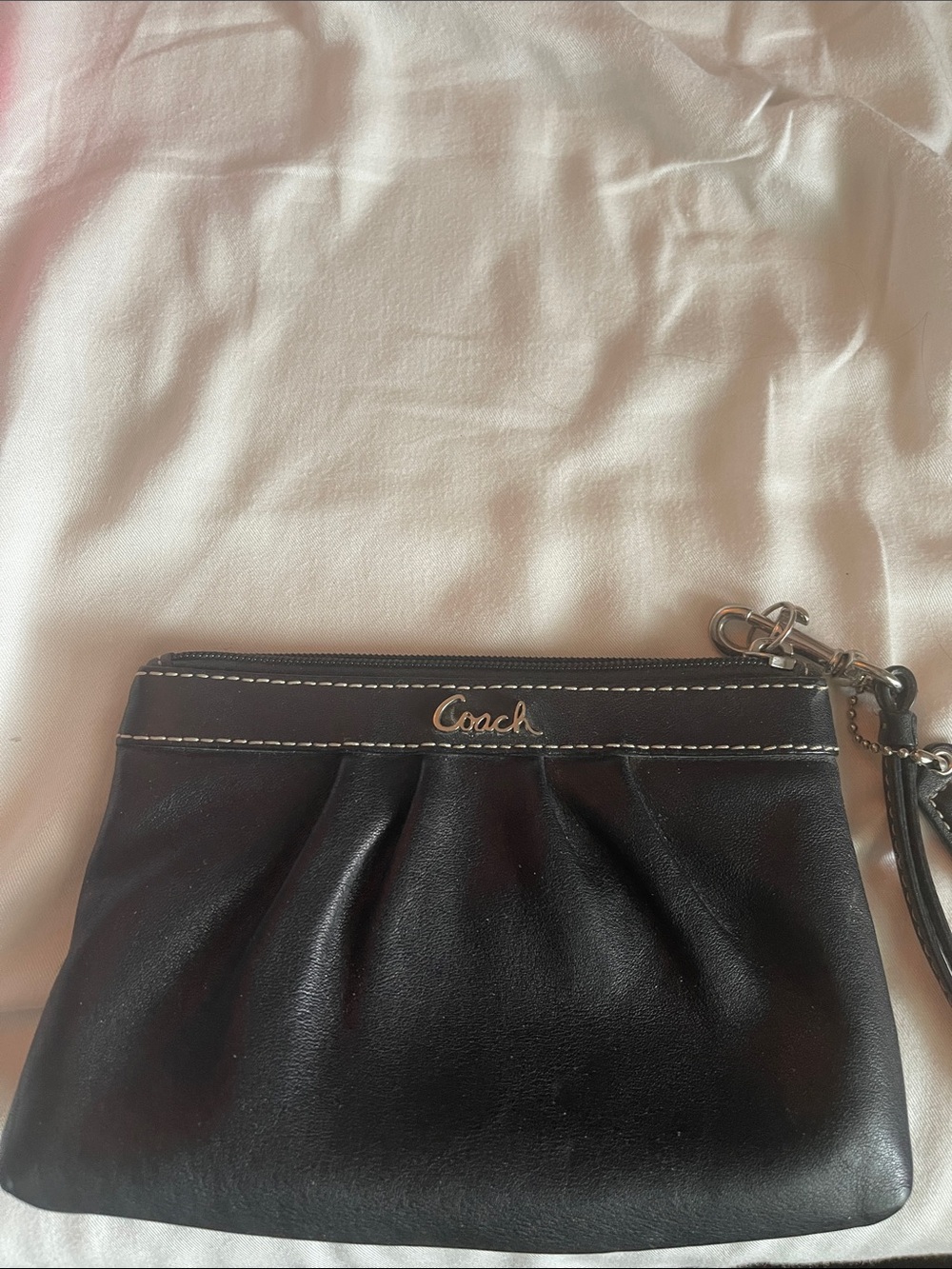 Coach Black Leather Wristlet with Silver Logo Hardware